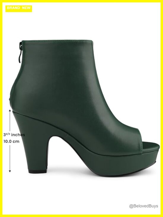Women Peep Toe Ankle Boots Faux Leather Chunky Heel Platform Back Zip Booties
